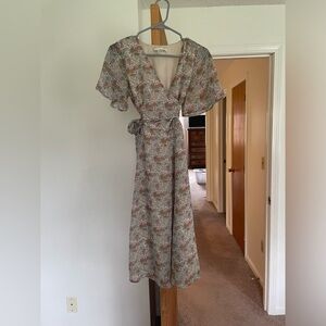 June & Hudson midi wrap dress in light floral pattern in size S